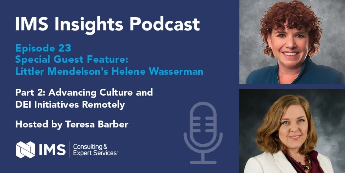 IMS Insights Podcast episode 23, featuring Helene Wasserman and Teresa Barber, headshots of both women on right side